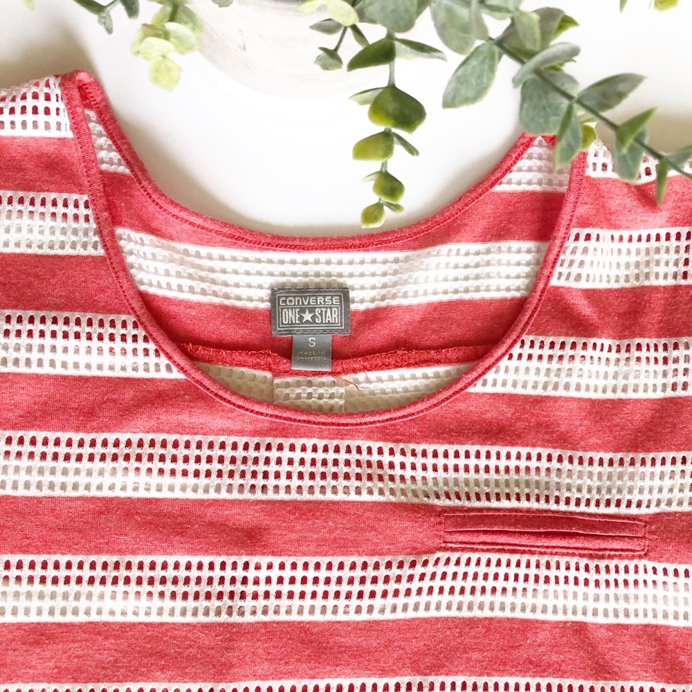 Converse One Star Mesh Striped Coral T Shirt Small